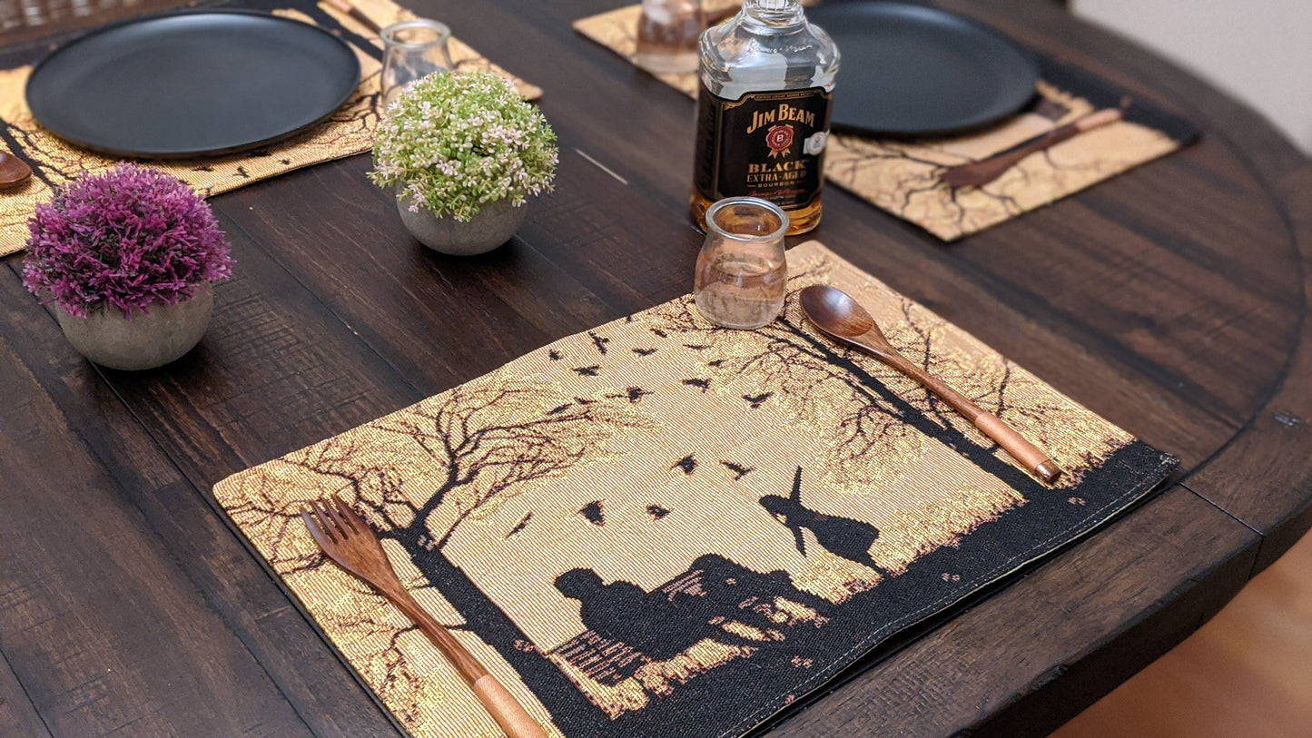 Set of 4 Pieces Autumn Birds Blessing Tapestry Dining Placemats 13" x 19" (Halloween)
