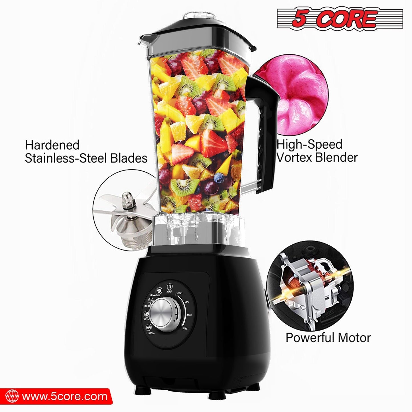 5Core Juicer Blender Machines 2000W High-Speed Countertop Kitvhen