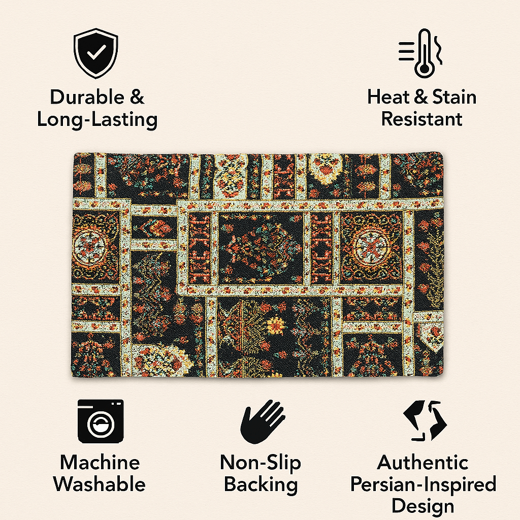 Set of 4-Pieces Dark Noir Mughal Floral Botanical Vintage Fleur Tapestry Placemats 13" x 19" (18197)
