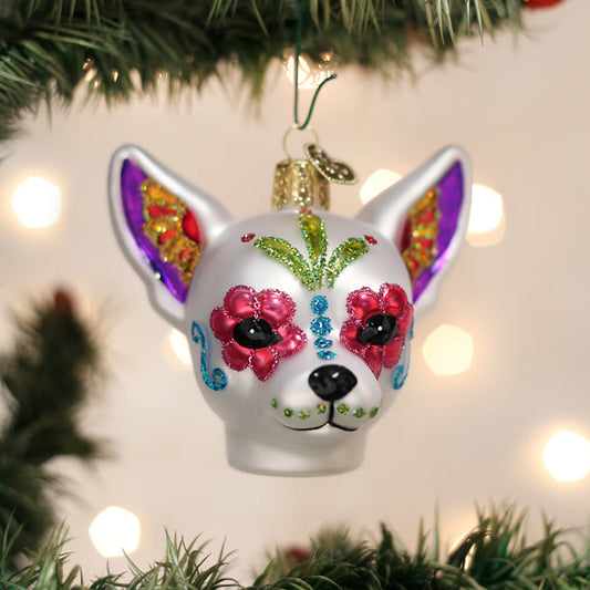 Old World Christmas Dia De Los Muertos Dog Glass Ornament - Day of the Dead