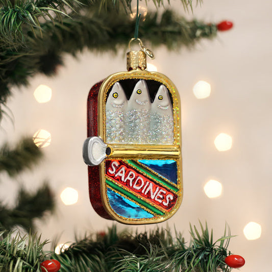 Old World Christmas Sardines Can Glass Ornament - Gourmet Food Collection