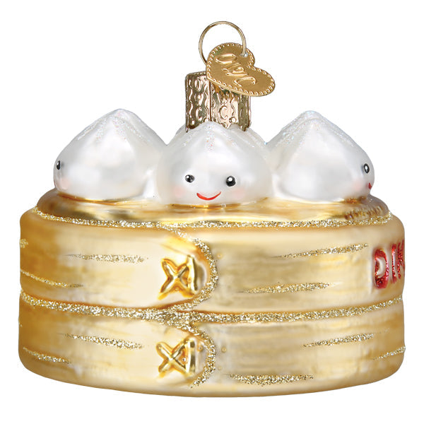 Old World Christmas Dim Sum Bamboo Steamer Glass Ornament - Asian Cuisine