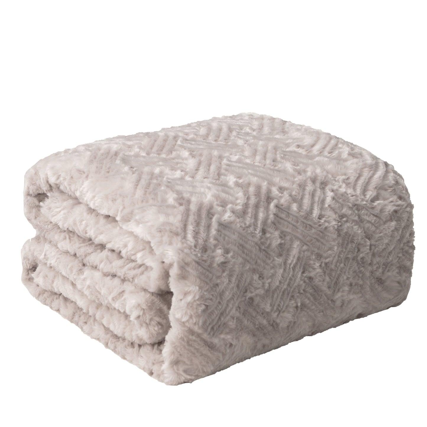 Lavender Grey Faux Fur Throw Blanket - Dreamy Geometric Embossed Sherpa Backside - Super Soft Warm Cozy Plush Fluffy