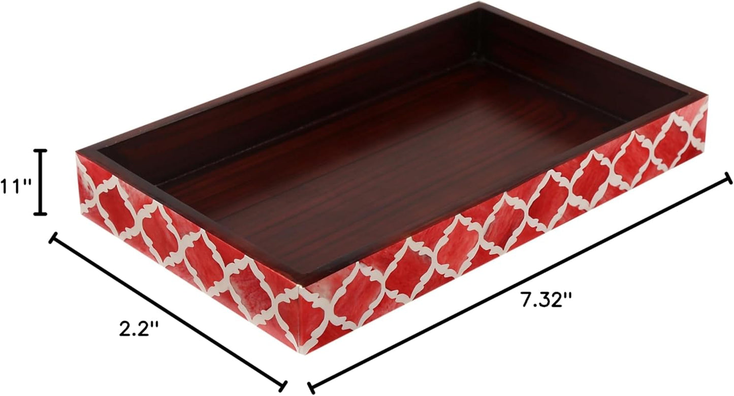 Vanity Trays Moroccan Pattern Bone & Resin Inlay Collection in 10x6, Red & White