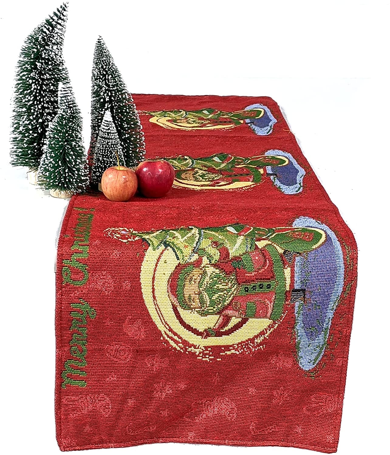 Red Santa Claus Christmas Tree Woven Tapestry Dining Table Runner