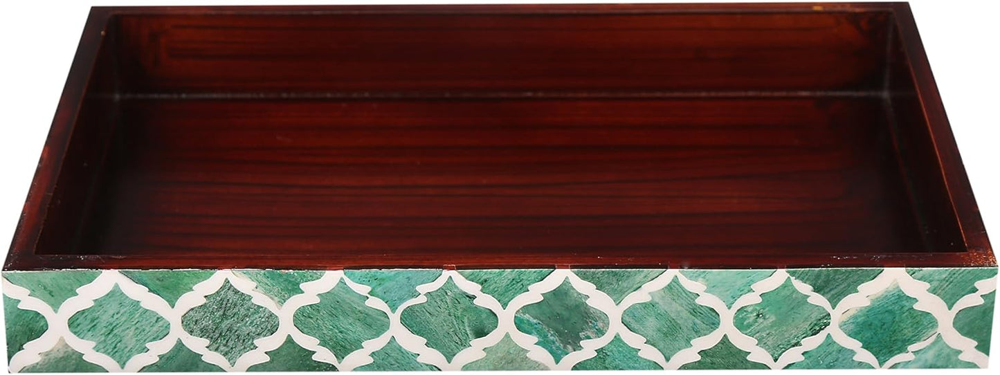 Vanity Trays Moroccan Pattern Bone & Resin Inlay Collection in 10x6, Green & White