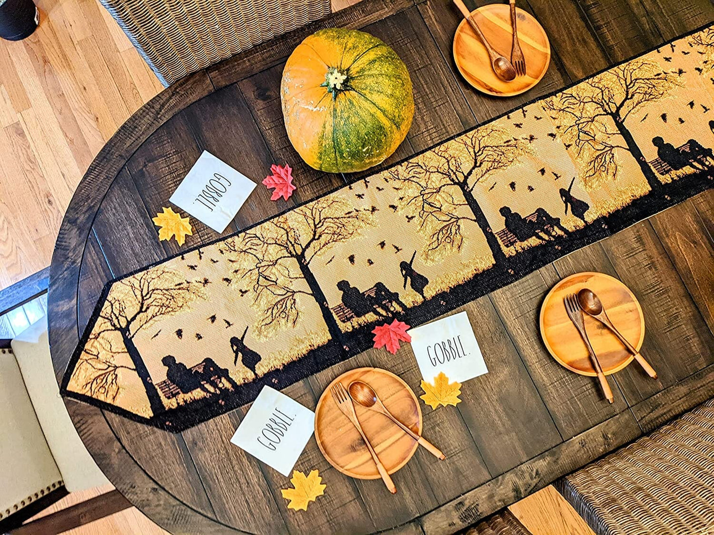 Autumn Birds Family Gathering Woven Tapestry Dining Table Runner