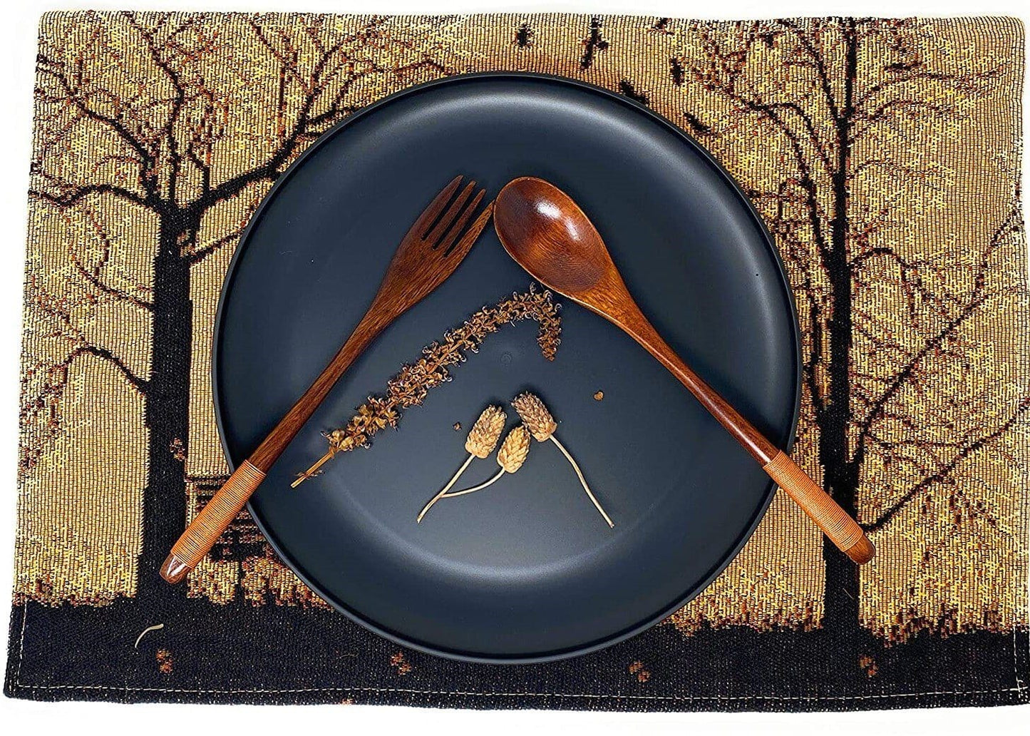 Set of 4 Pieces Autumn Birds Blessing Tapestry Dining Placemats 13" x 19" (Halloween)