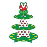 Luv Her Green 3 Tier Cupcake and Treat Stand with Yellow Stars and Piranha Plant Design