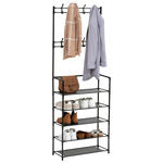 Coat and Shoe Rack Organizer with 5-Tier Shoe Rack and 8 Hooks