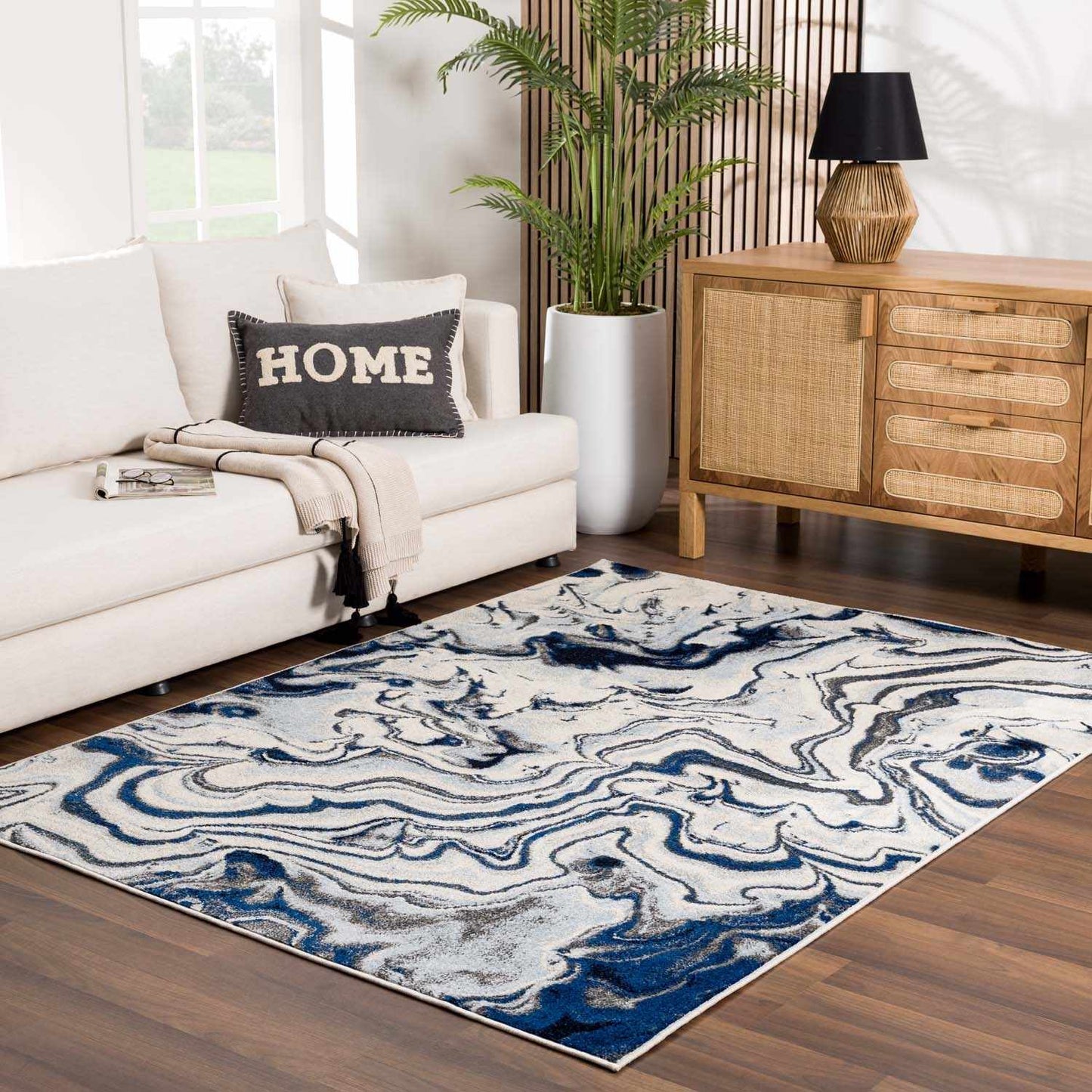 Blue Marble Rug by Glendon Cream