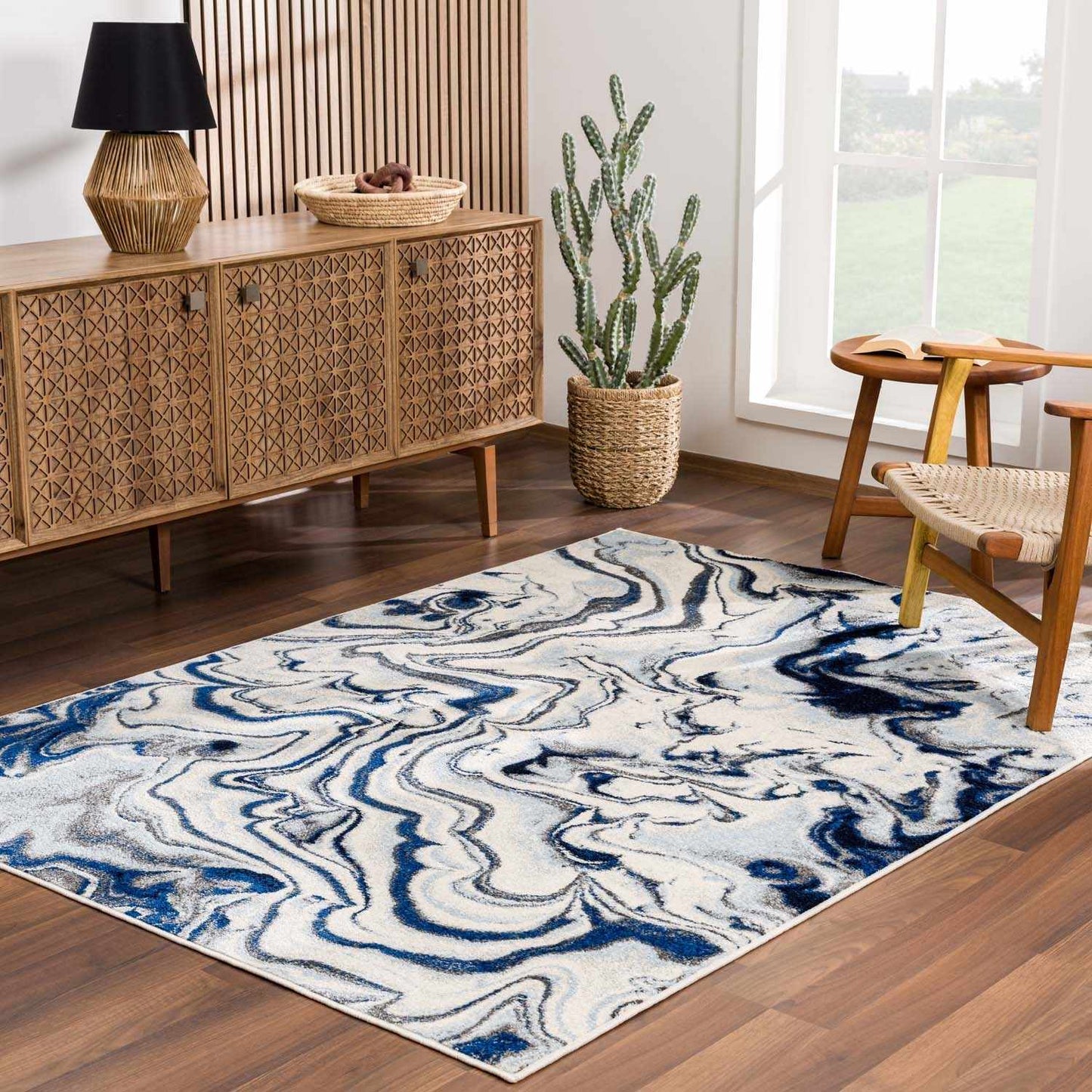 Blue Marble Rug by Glendon Cream