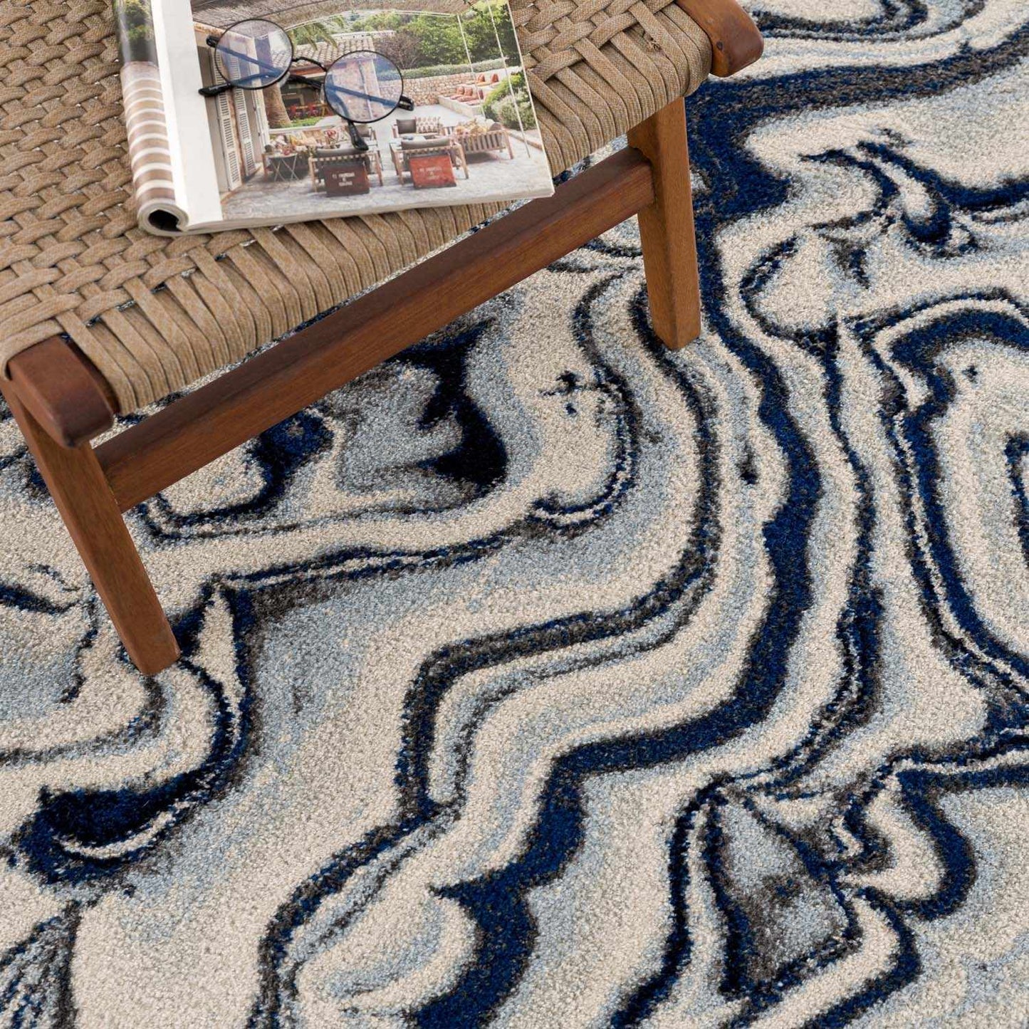 Blue Marble Rug by Glendon Cream