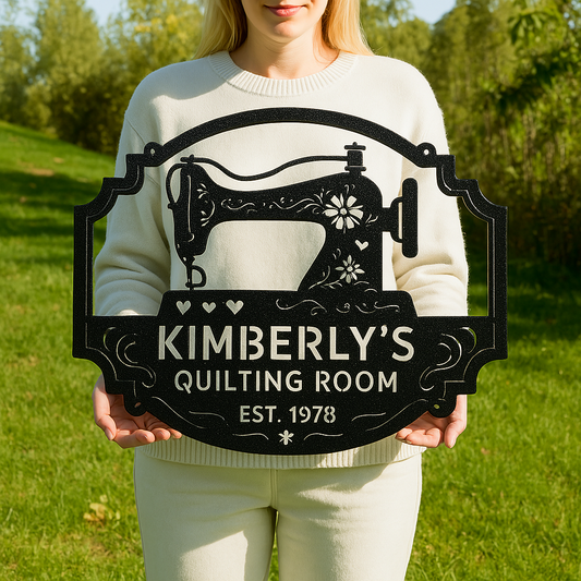 Custom Sewing & Quilting Room Metal Sign - Personalized Craft Space Decor