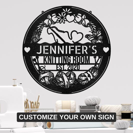 Custom Crochet Craft Room Metal Sign - Personalized Yarn Lover Wall Decor