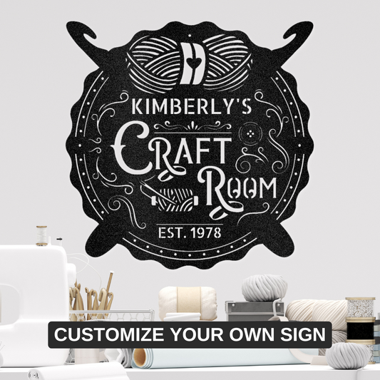 Custom Multi-Craft Studio Metal Sign - Personalized Crochet & Creative Arts Wall Art