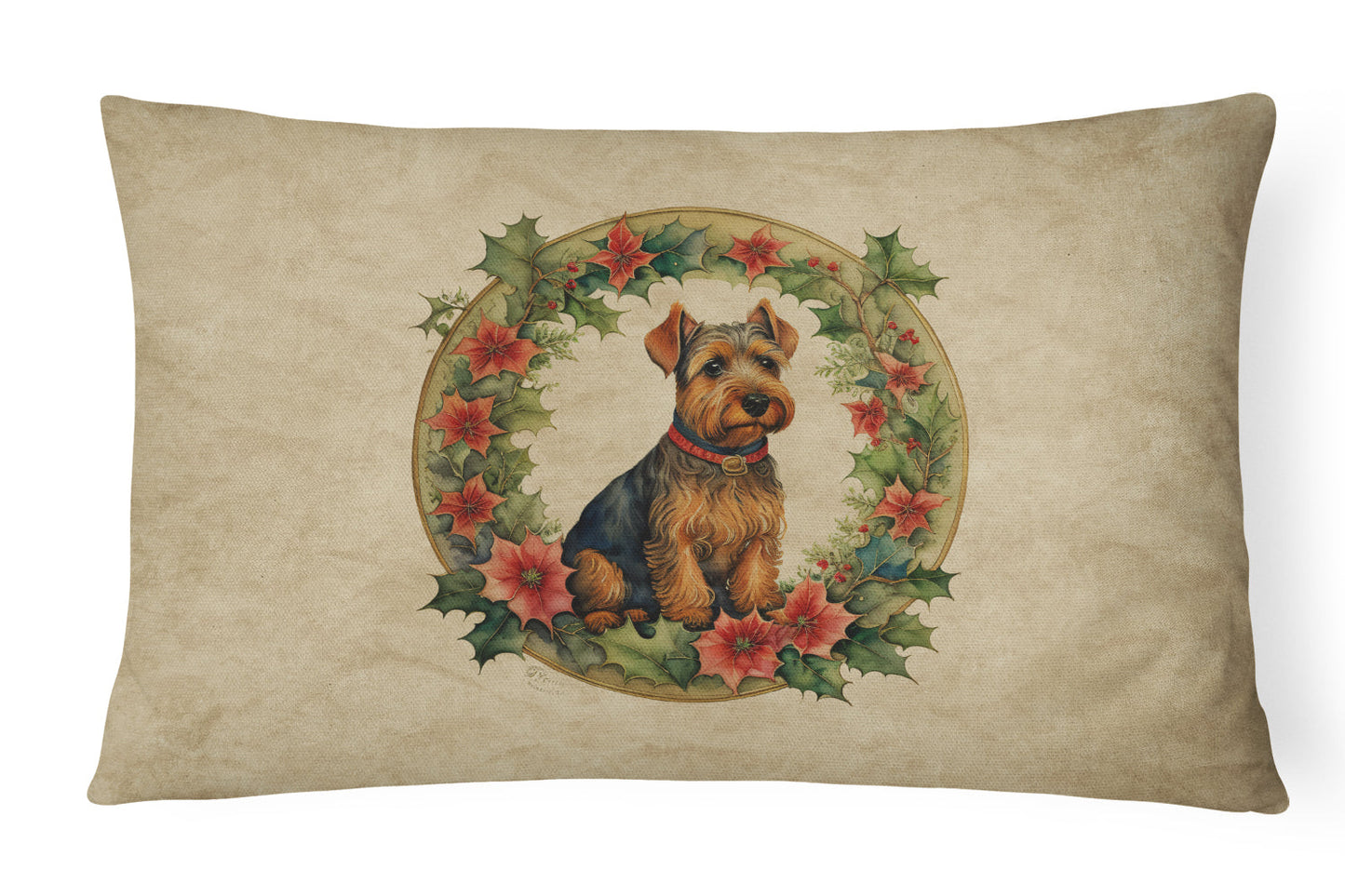 Welsh Terrier Floral Holiday Cushion