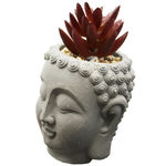 Buddha Head Statue Planter with Fake Plants and Rocks