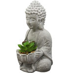8" Tall Decorative Buddha Statue with Fake Plants and Rocks