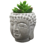 Decorative Buddha Head Statue Planter with Fake Plants and Rocks