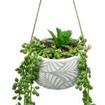 4" x  2.25" Hanging Faux Plant with Pebbles Cement Planter and Jute Rope Hanger
