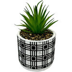 Faux Floral Plant Assortment with Pebbles Cement Decorative Embossed Planter