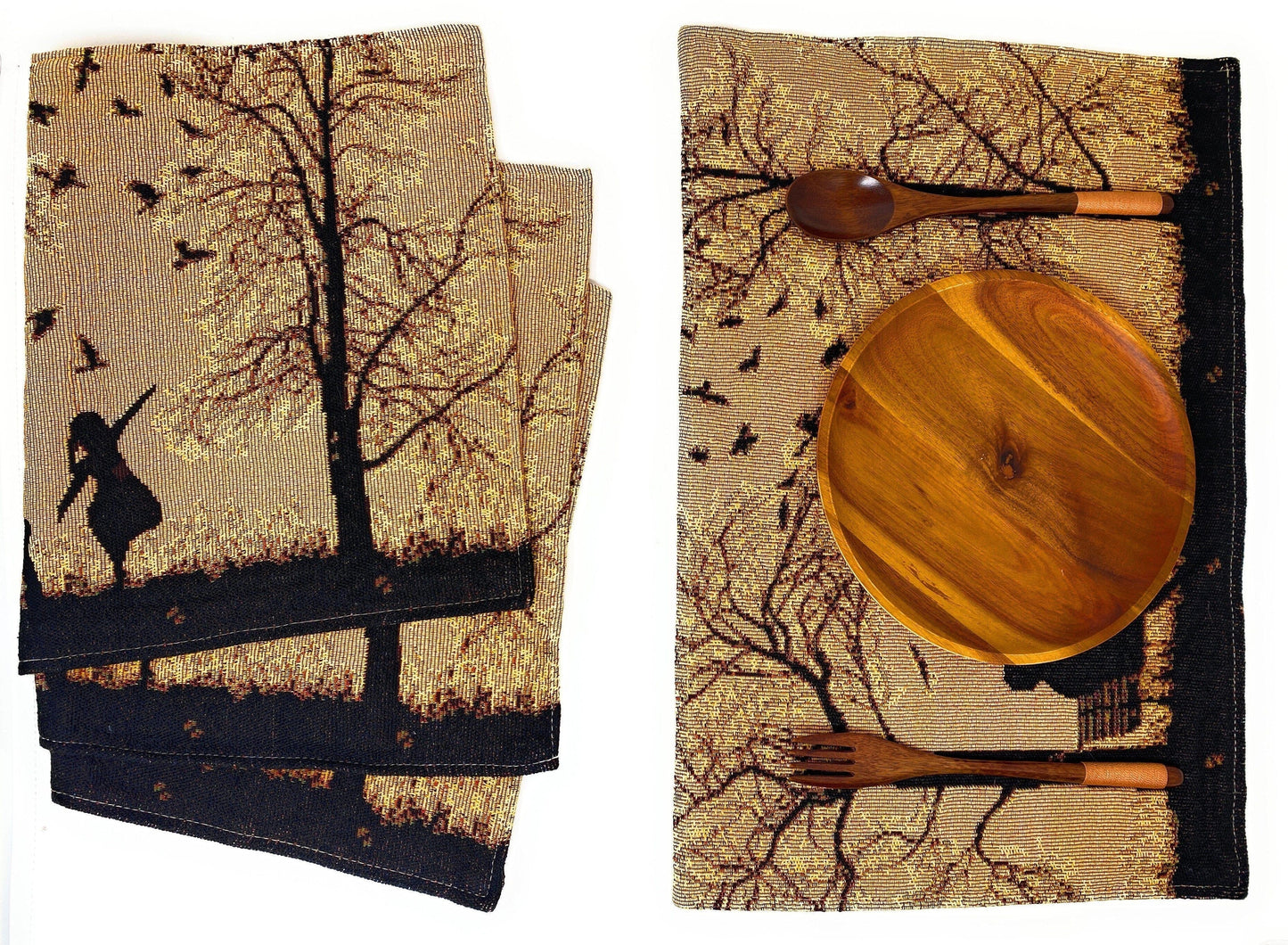 Set of 4 Pieces Autumn Birds Blessing Tapestry Dining Placemats 13" x 19" (Halloween)