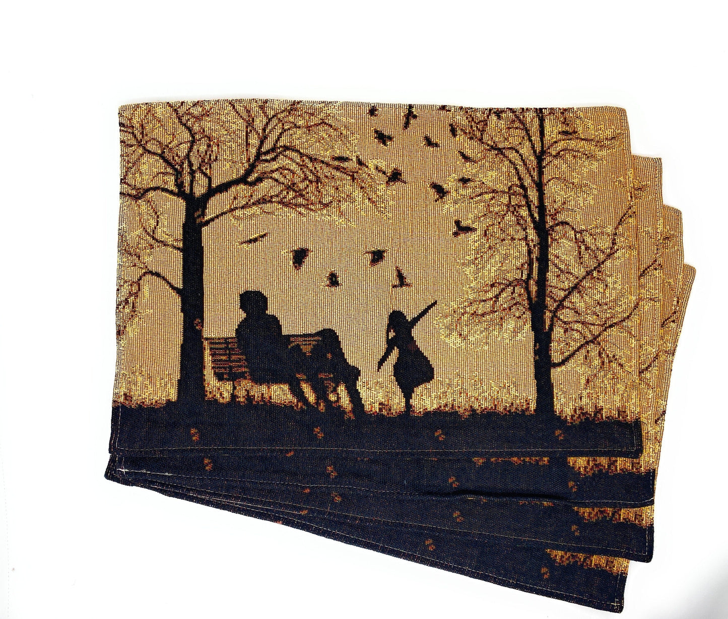 Set of 4 Pieces Autumn Birds Blessing Tapestry Dining Placemats 13" x 19" (Halloween)