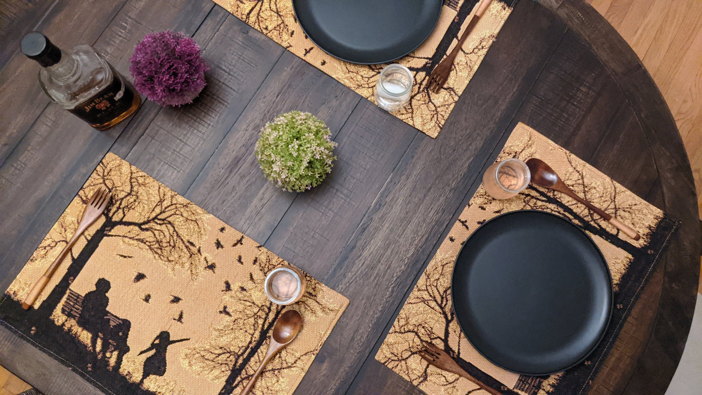 Set of 4 Pieces Autumn Birds Blessing Tapestry Dining Placemats 13" x 19" (Halloween)