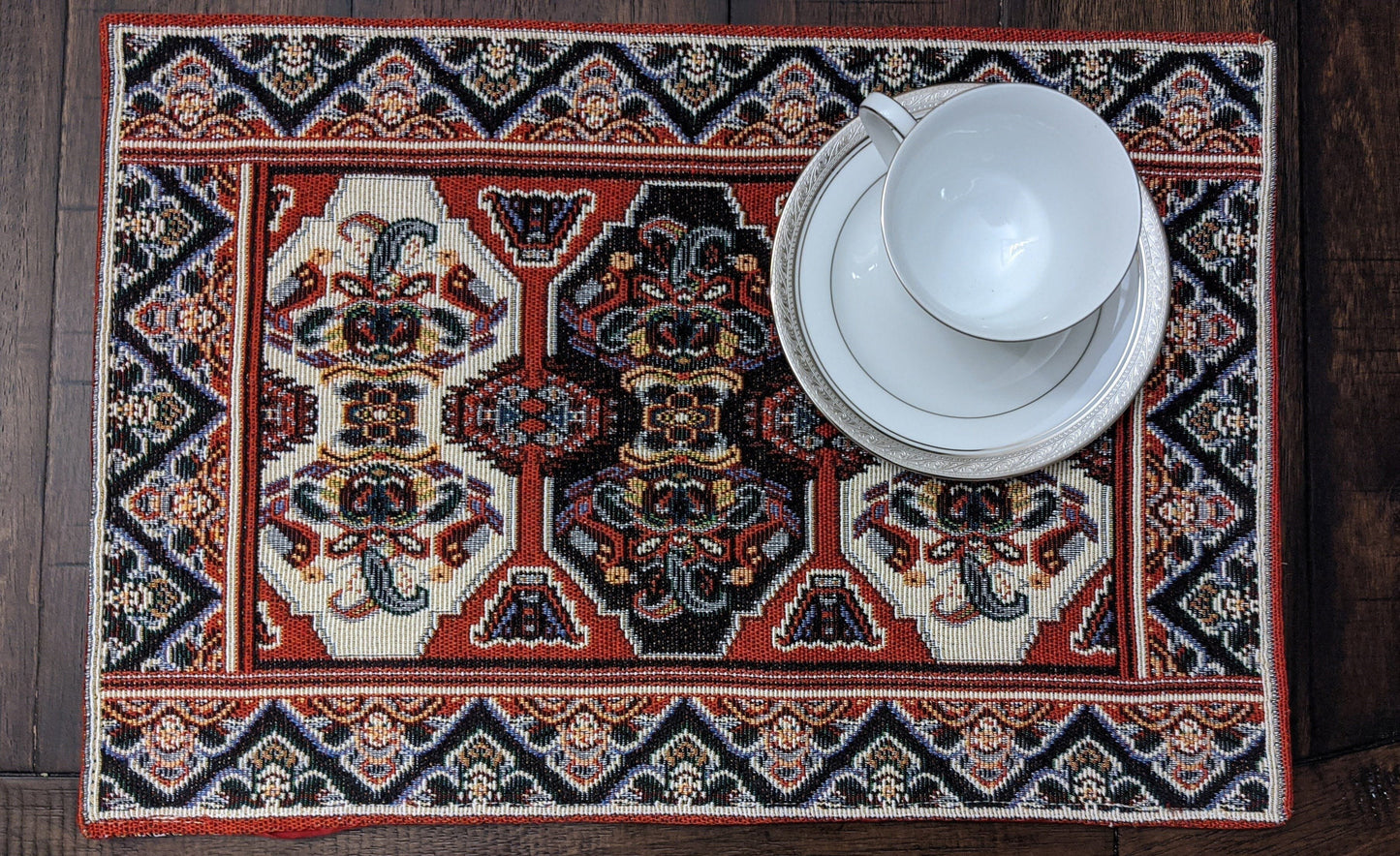 Set of 4-Pieces Majestic Kilim Red Persian Rug Woven Tapestry Placemats