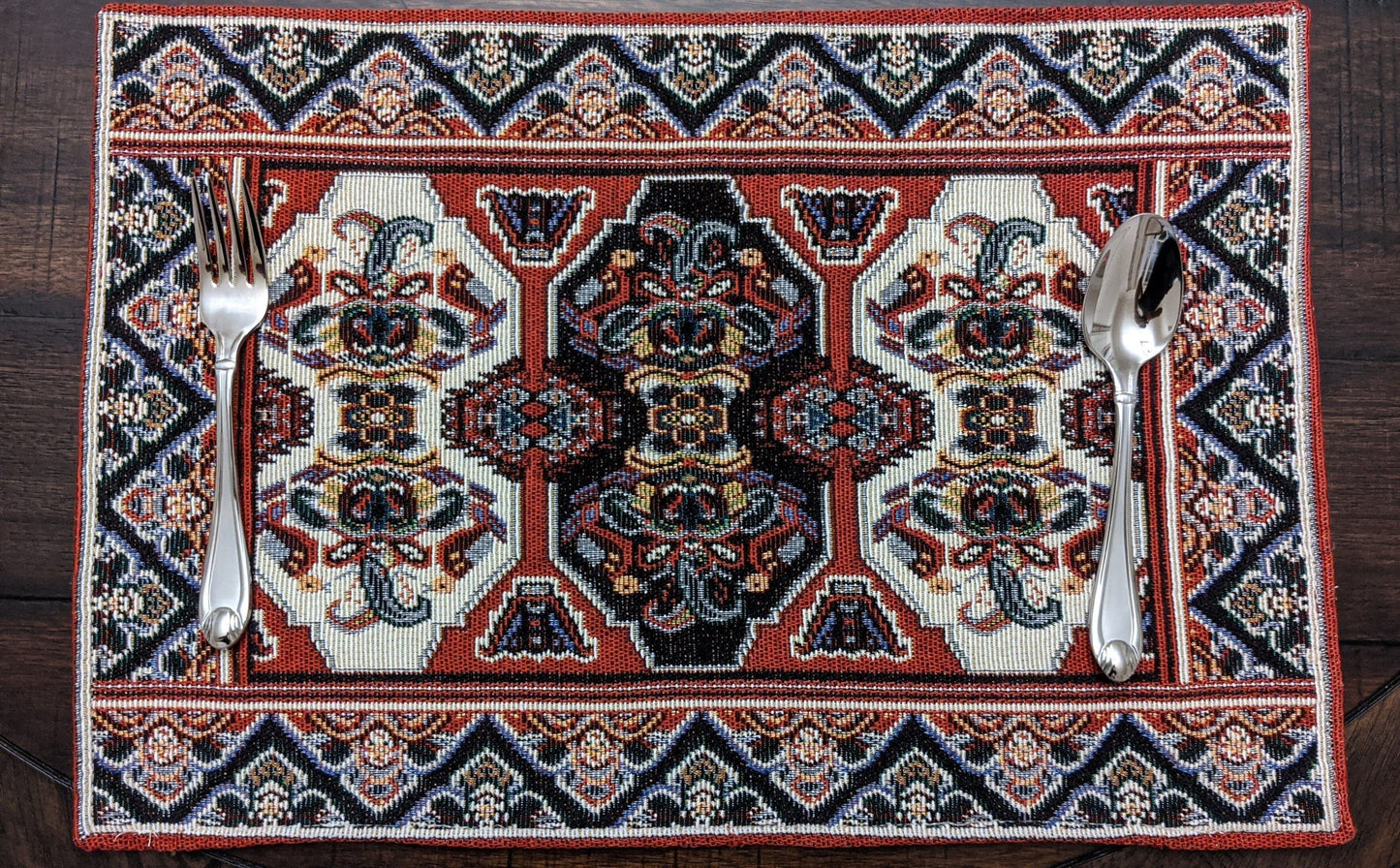 Set of 4-Pieces Majestic Kilim Red Persian Rug Woven Tapestry Placemats
