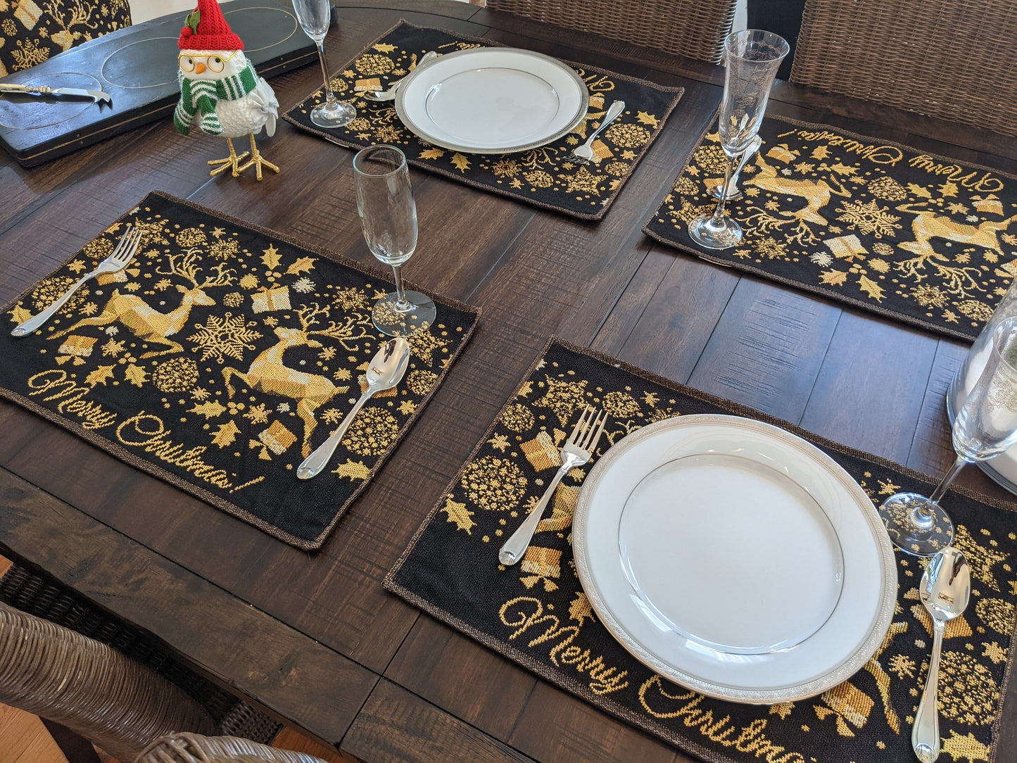 Magical Golden Reindeer Woven Tapestry Dining Table Placemats Set of 4