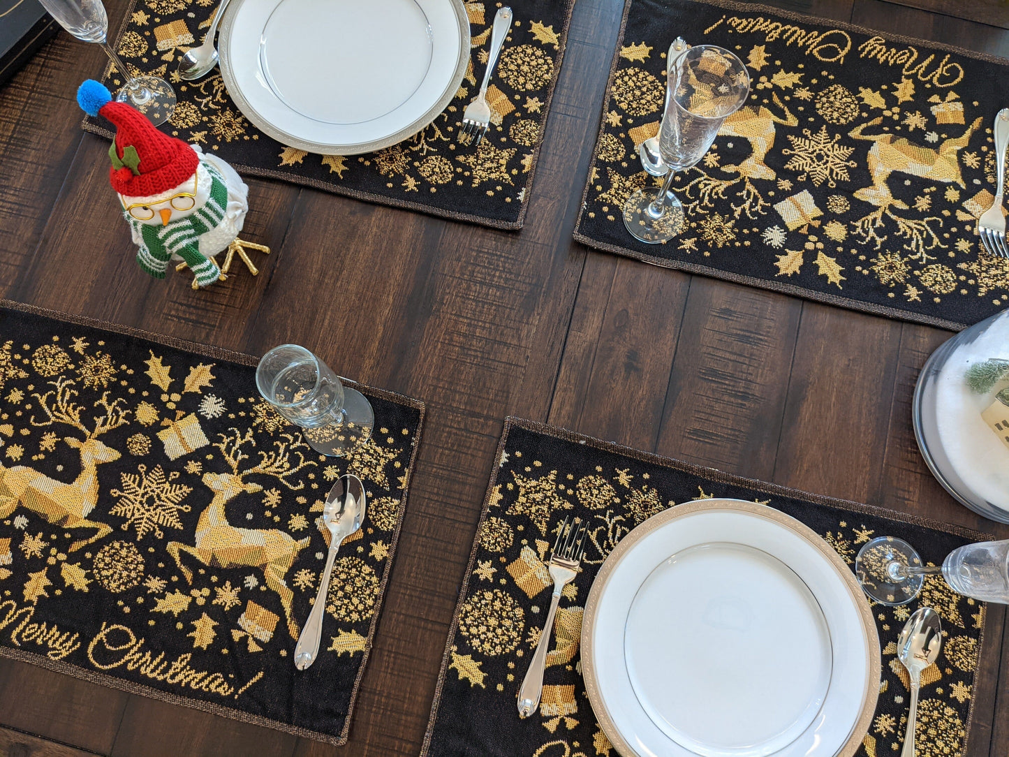 Magical Golden Reindeer Woven Tapestry Dining Table Placemats Set of 4