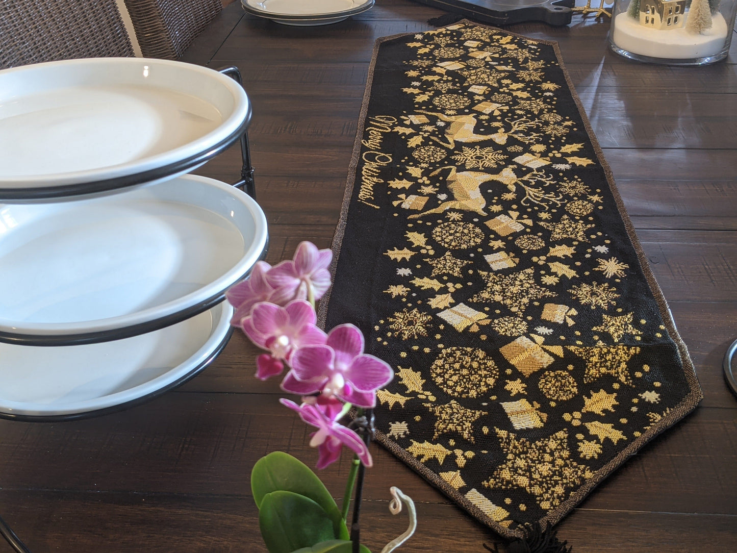 Magical Golden Reindeer Woven Tapestry Dining Table Runner