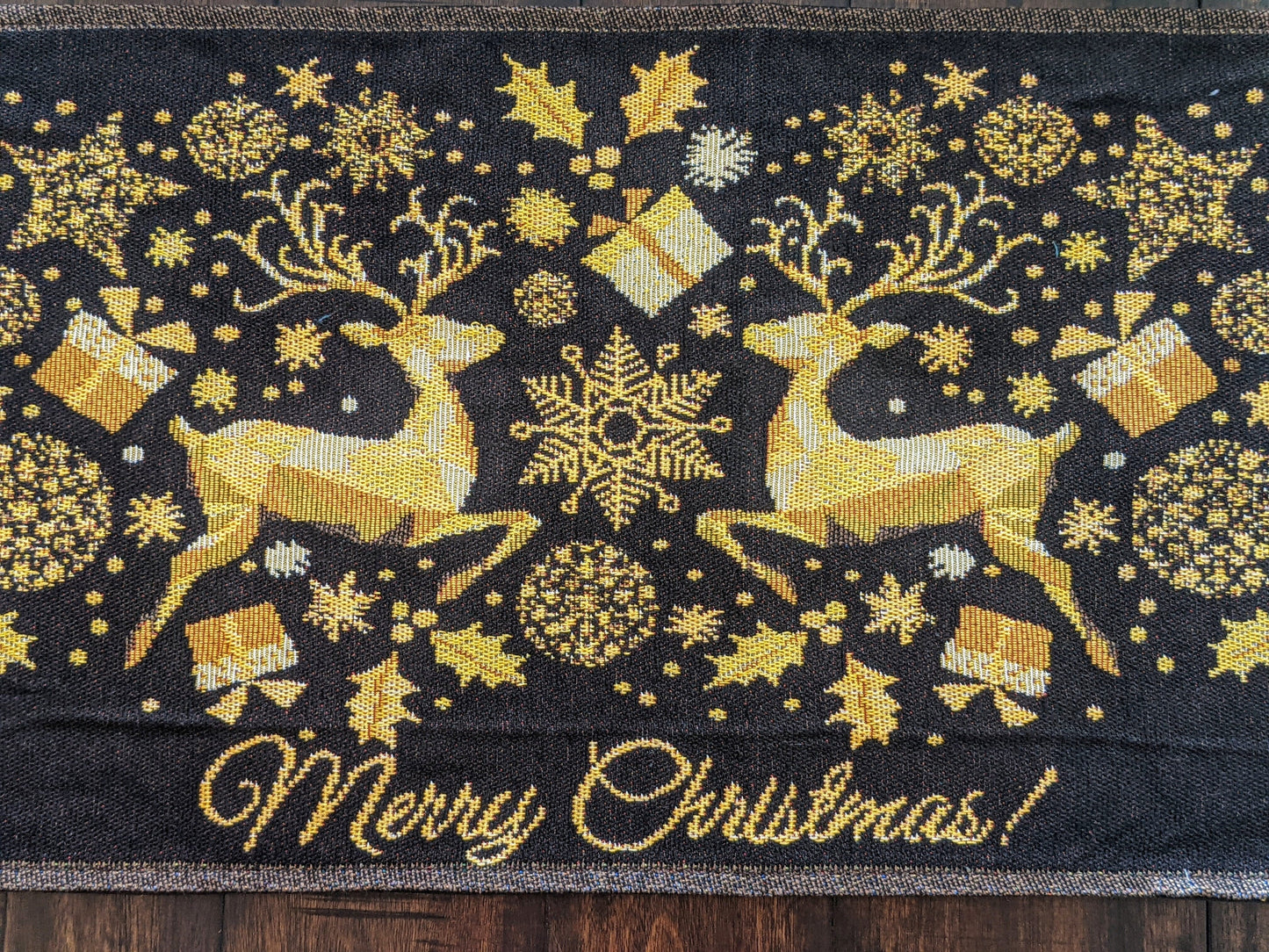 Magical Golden Reindeer Woven Tapestry Dining Table Runner