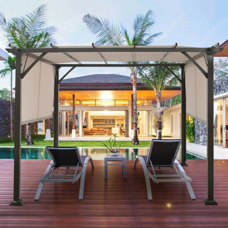 Metal Pergola Gazebo 10x10FT - Heavy Duty with Beige Canopy