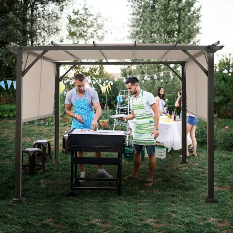 Metal Pergola Gazebo 10x10FT - Heavy Duty with Beige Canopy