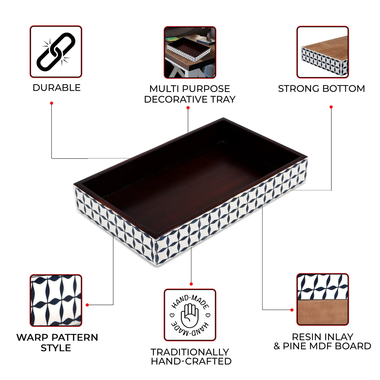 Vanity Tray Illusion Wrap Pattern Bone & Resin Inlay Collection in 10x6