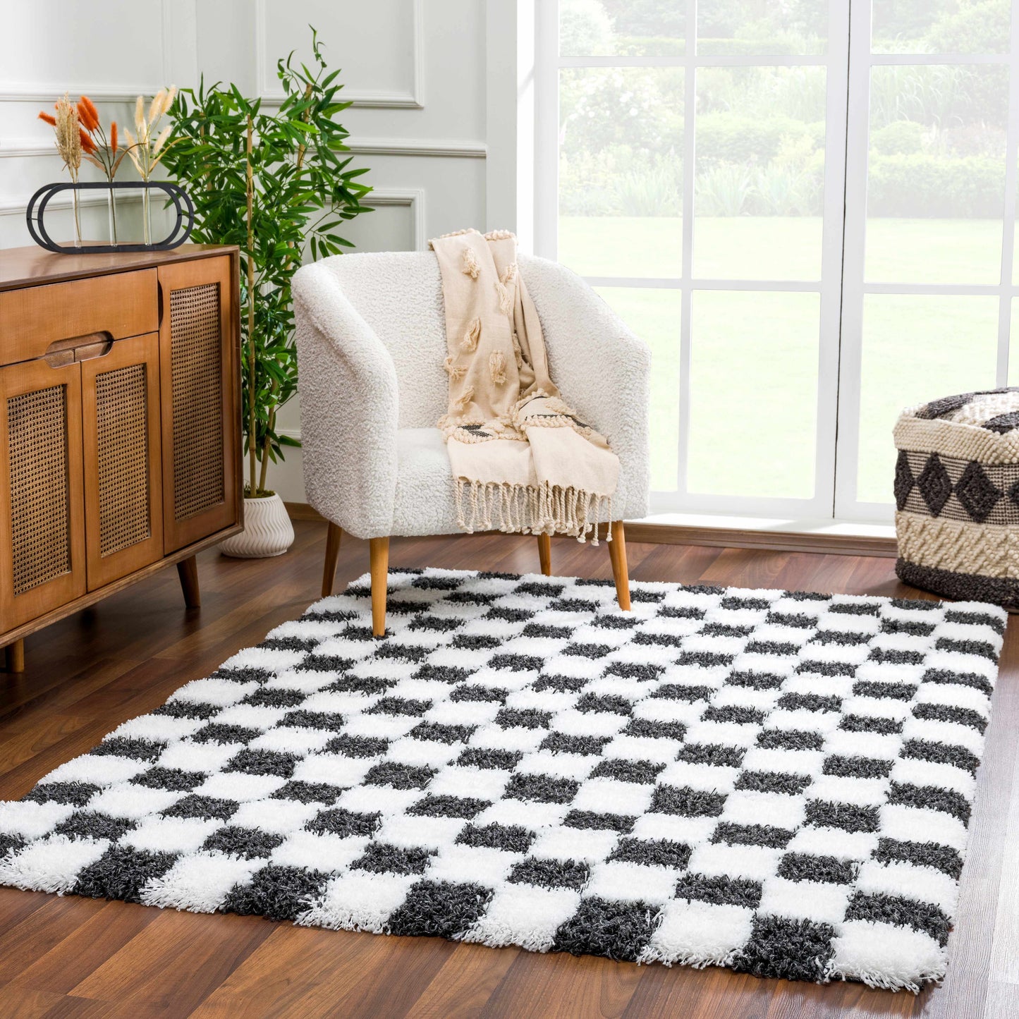 Atira Checkered Monochrome Area Rug