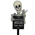 Skeleton Haunted House This Way Yard Stake