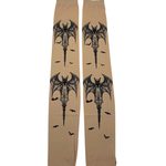 Thigh High Socks with Black Gothic Bat and Winged Skull Print