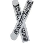 White Thigh High Socks with Eerie Black Skull and Skeleton Bone Print