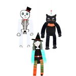 3 Piece  Skeleton, Cat, Witch Set with Dangling Arms and Legs Hanging Honeycomb Paper Decorations