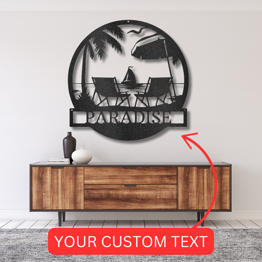 Custom Beach Paradise Metal Sign - Personalized Coastal Home Decor