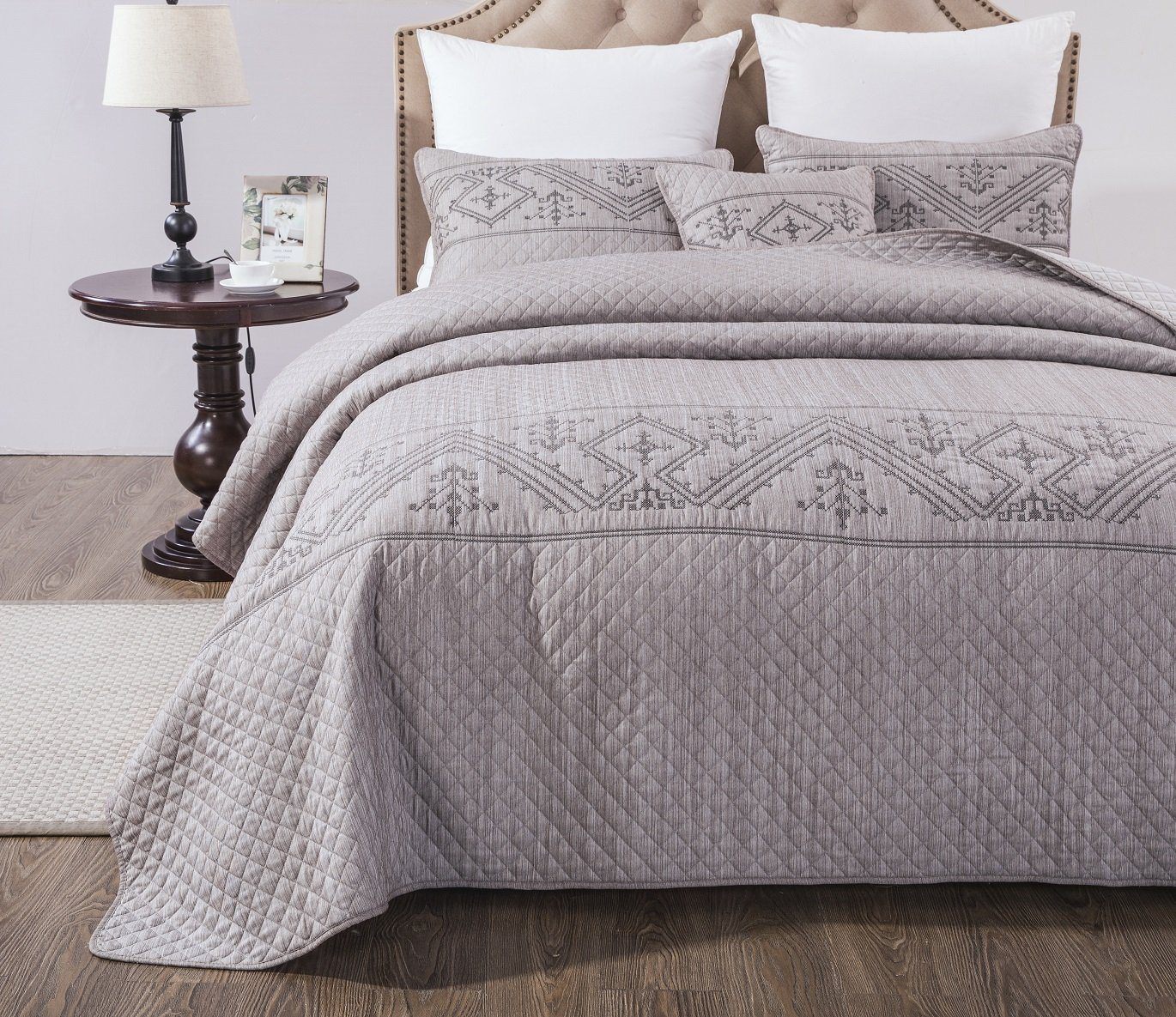 Whimsical Lavender Grey Cottage Soft Quilted Coverlet Bedspread Set