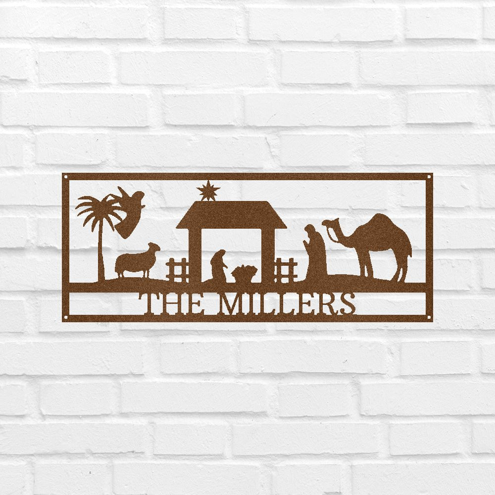 Personalized Nativity Scene Metal Wall Art - Custom Christmas Family Decor