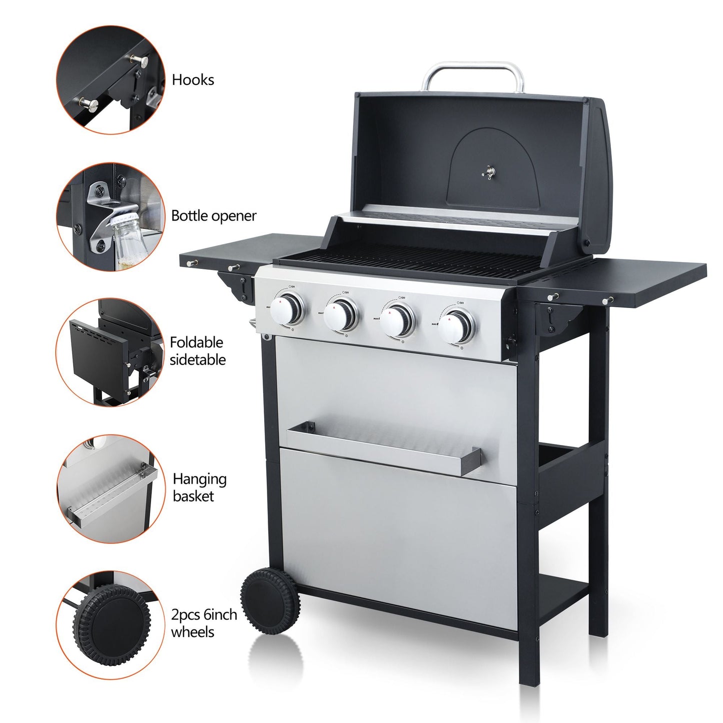 4-Burner Propane BBQ Grill β 34,200 BTU with Foldable Table & Hooks