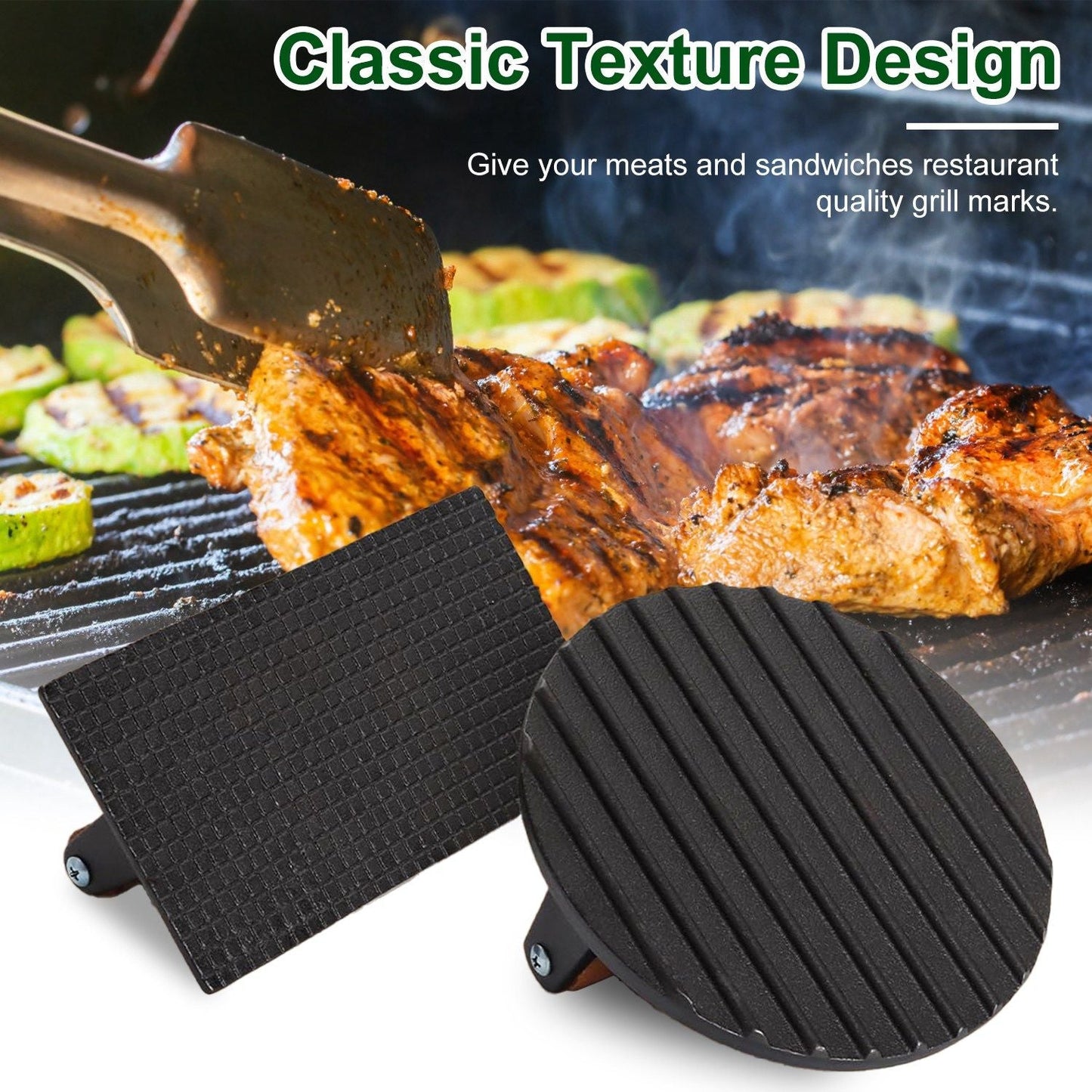 2-Piece Cast Iron Grill Press Set β Round & Rectangular Meat Smasher