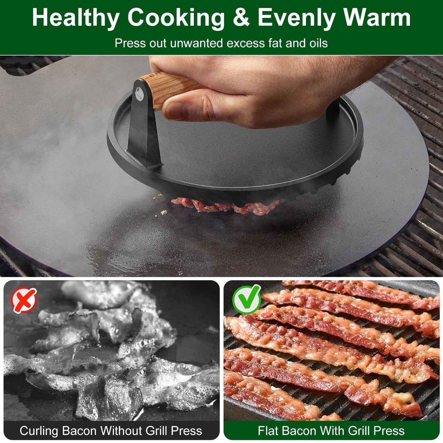 2-Piece Cast Iron Grill Press Set β Round & Rectangular Meat Smasher