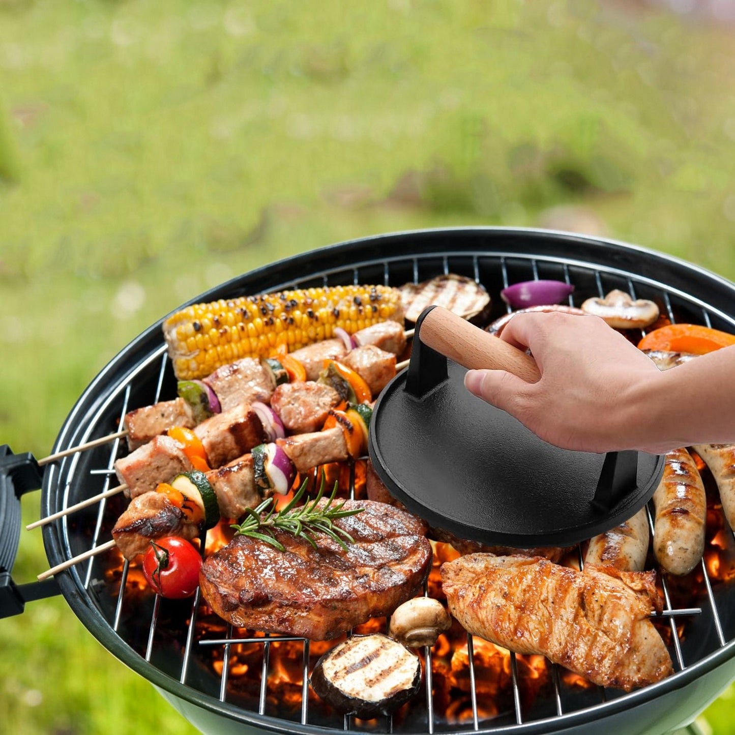 2-Piece Cast Iron Grill Press Set β Round & Rectangular Meat Smasher